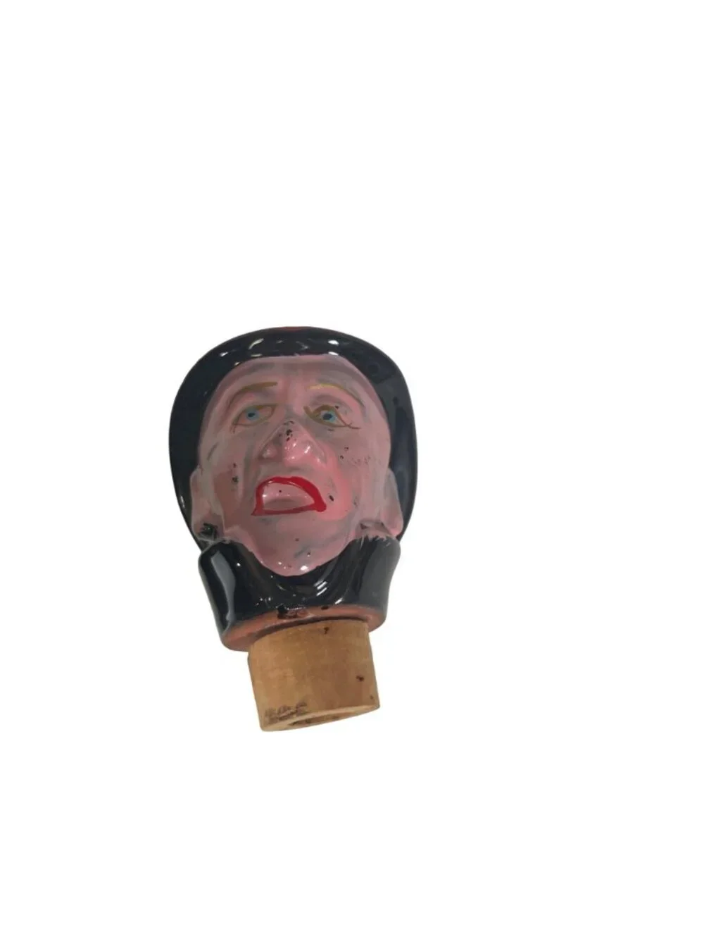 Hand Painted Vintage Fireman Decanter With Cork Head Stopper Ceramic Black